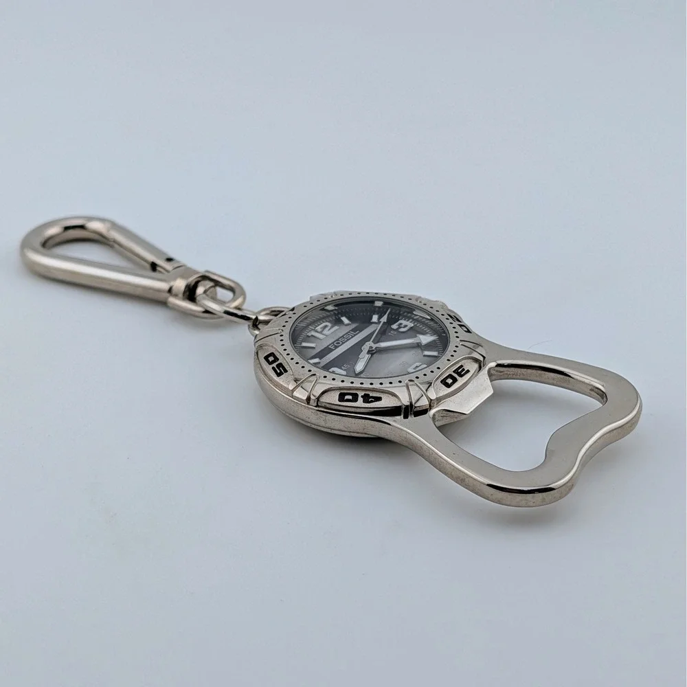 Fossil Bottle Opener Watch Carabiner Keychain Gray Dial Luminous ML-5649020 Runs
